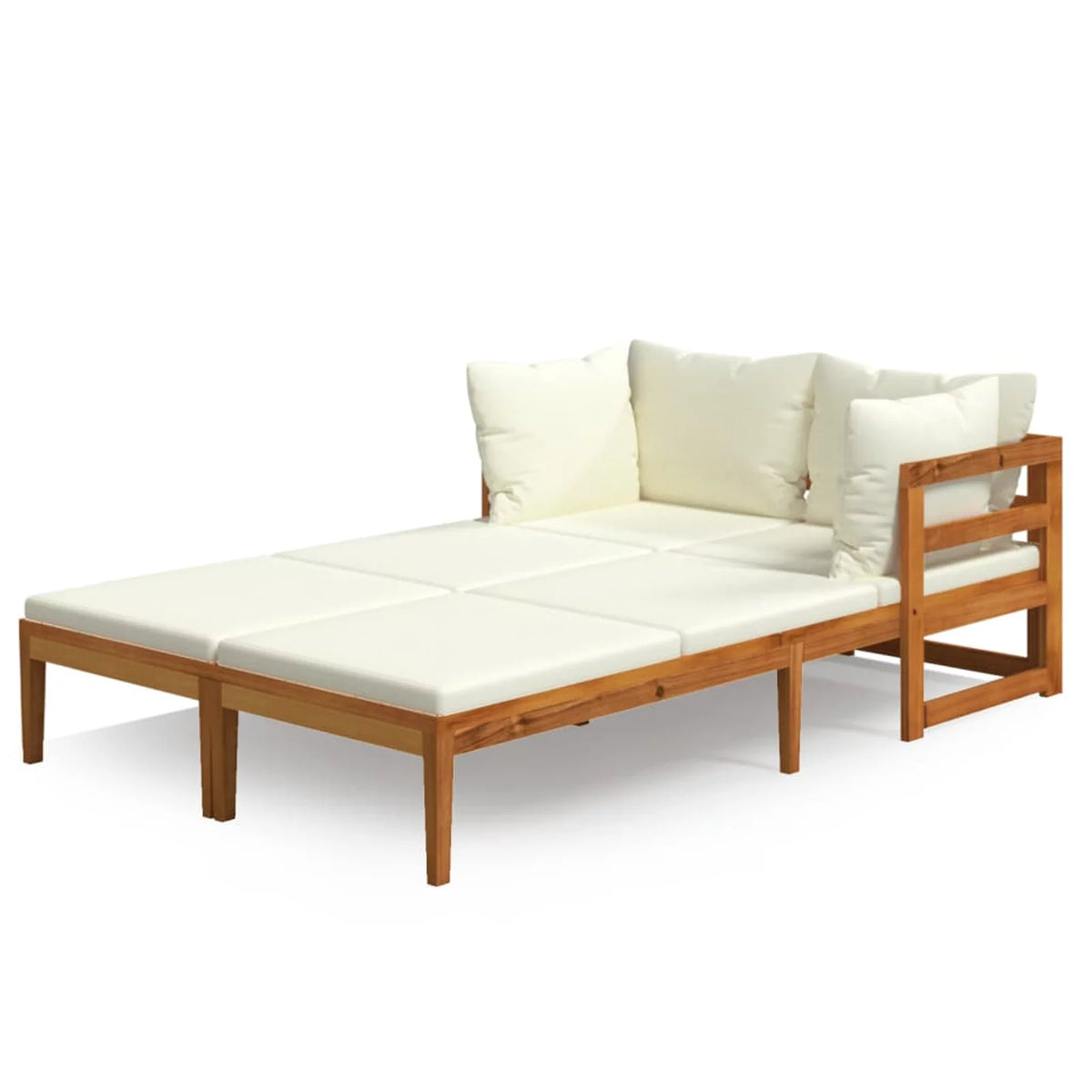2 Piece Acacia Wood Sun Lounger with Cream White Cushion B22690