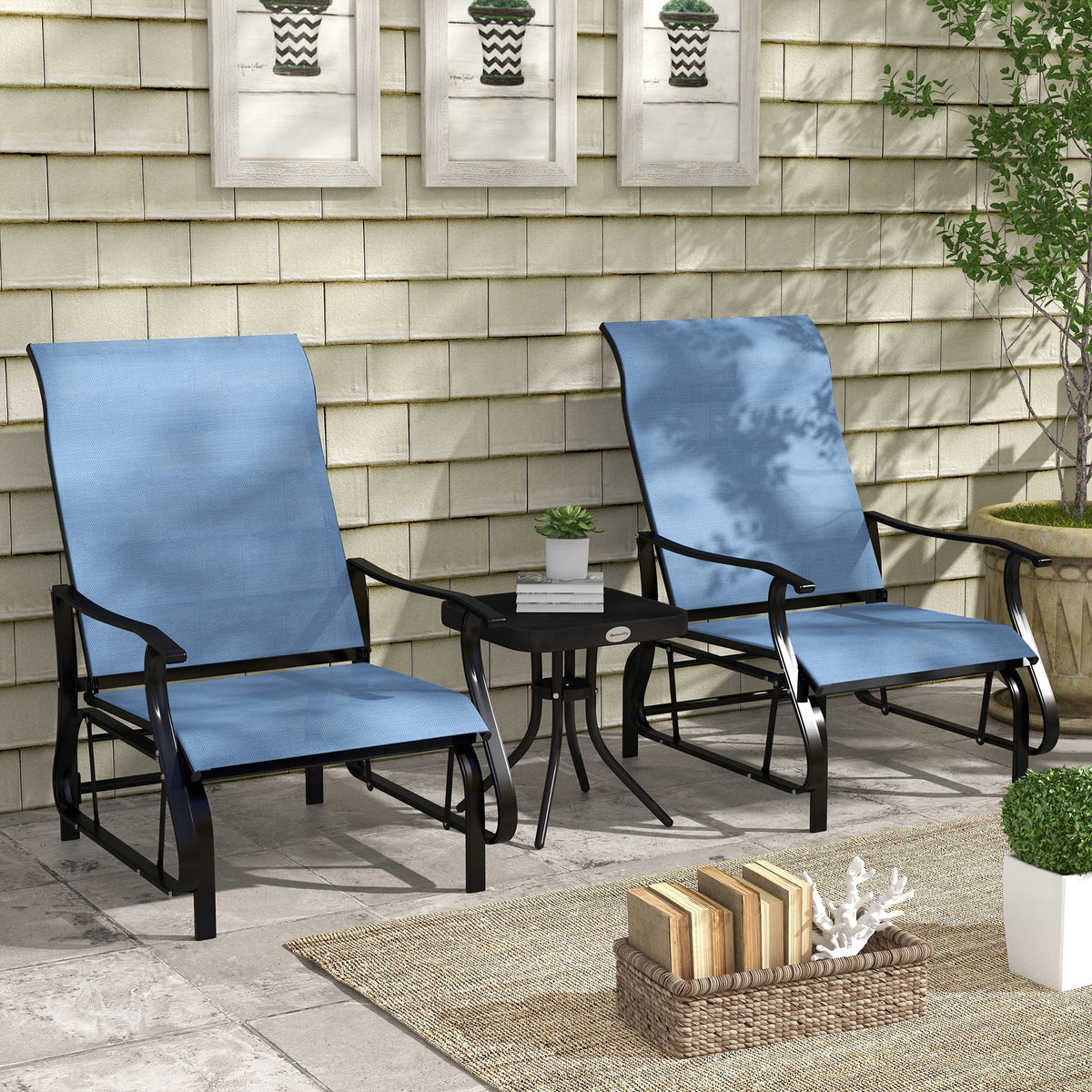 Light Blue 3-Piece Outdoor Gliders Set with Steel Frame C222667