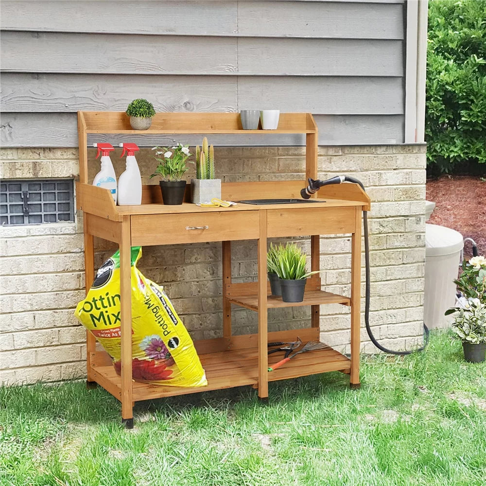 Cedarwood Potting Bench with Sink X387