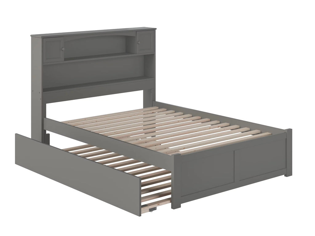 Grey Full Solid Wood Platform Bed with Trundle F7913