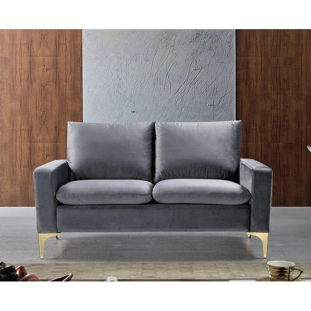 Cream Velvet Square Arm Loveseat E316