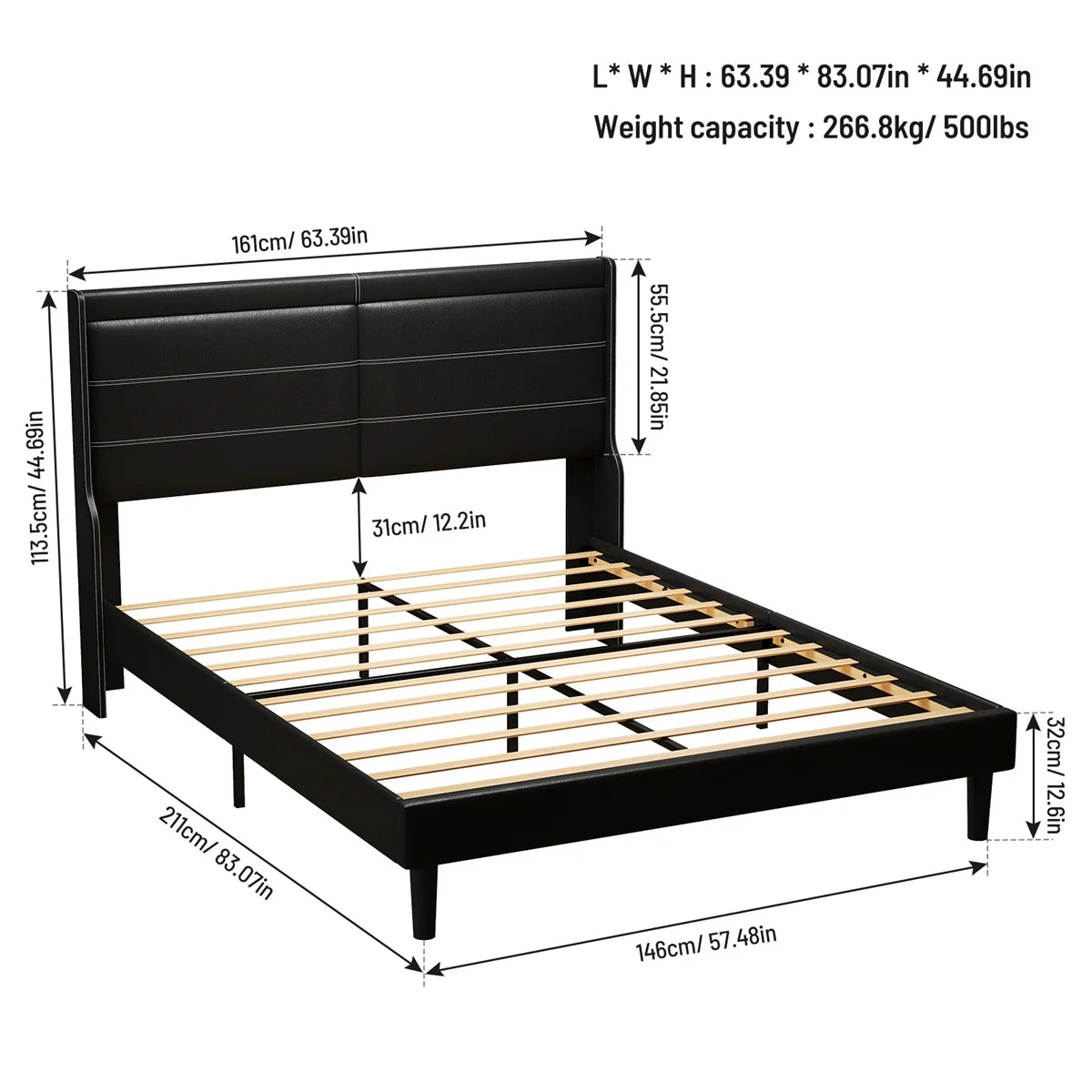 Queen Size Upholstered Bed with Lights E27272