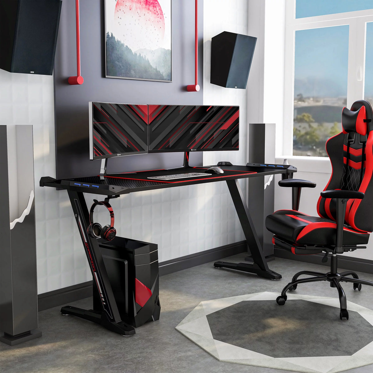 Modern Black Steel Computer Desk with USB F905