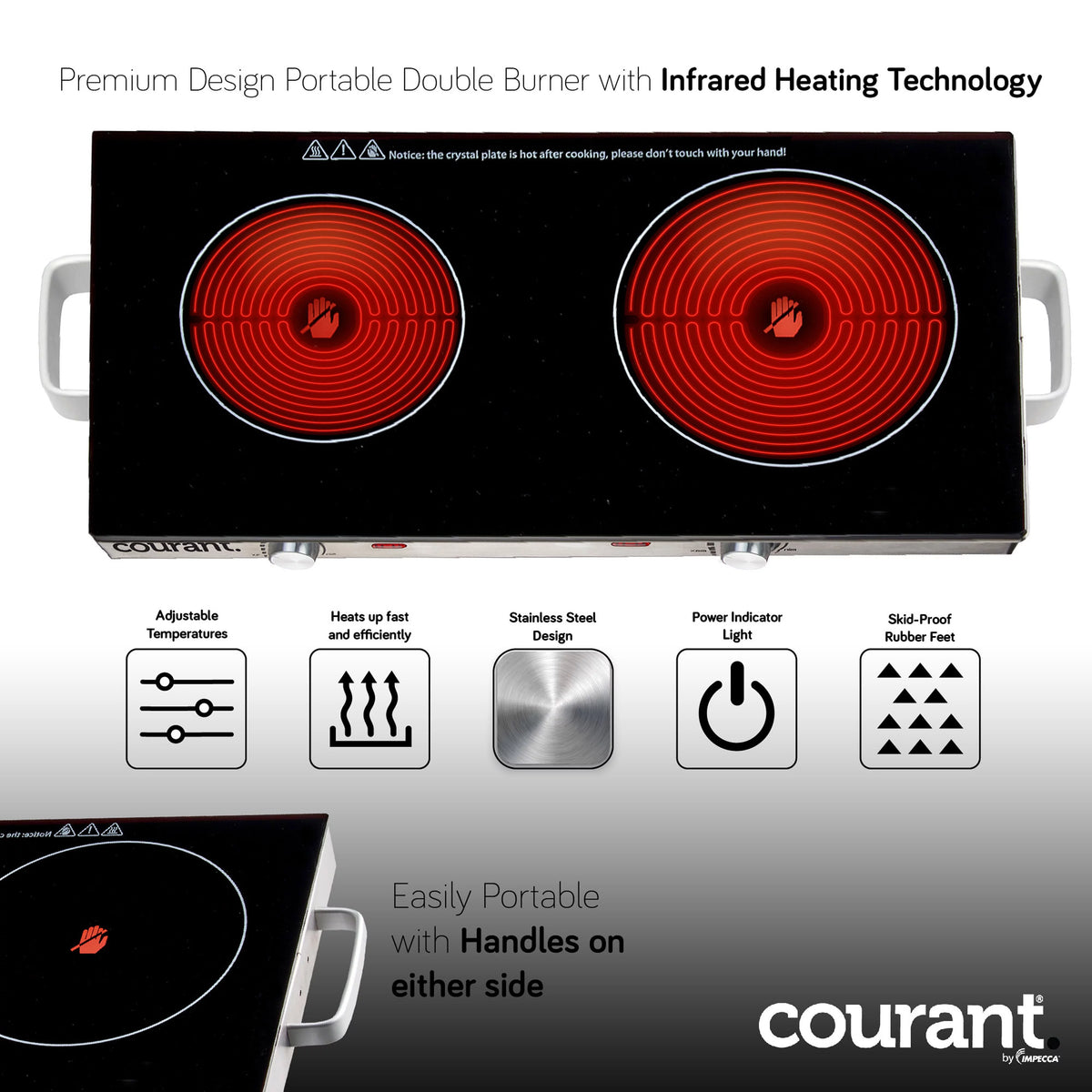 Electric Double Infrared Burner Ceramic Glass Cooktop 1700W Stainless Steel D758294