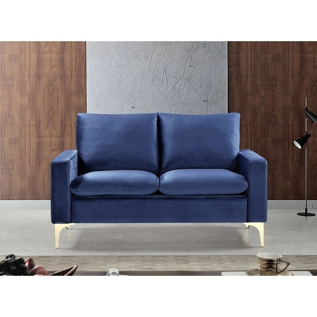 Cream Velvet Square Arm Loveseat E316