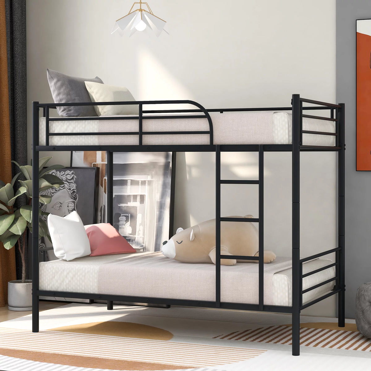 Black Twin-Over-Twin Metal Bunk Bed M2482