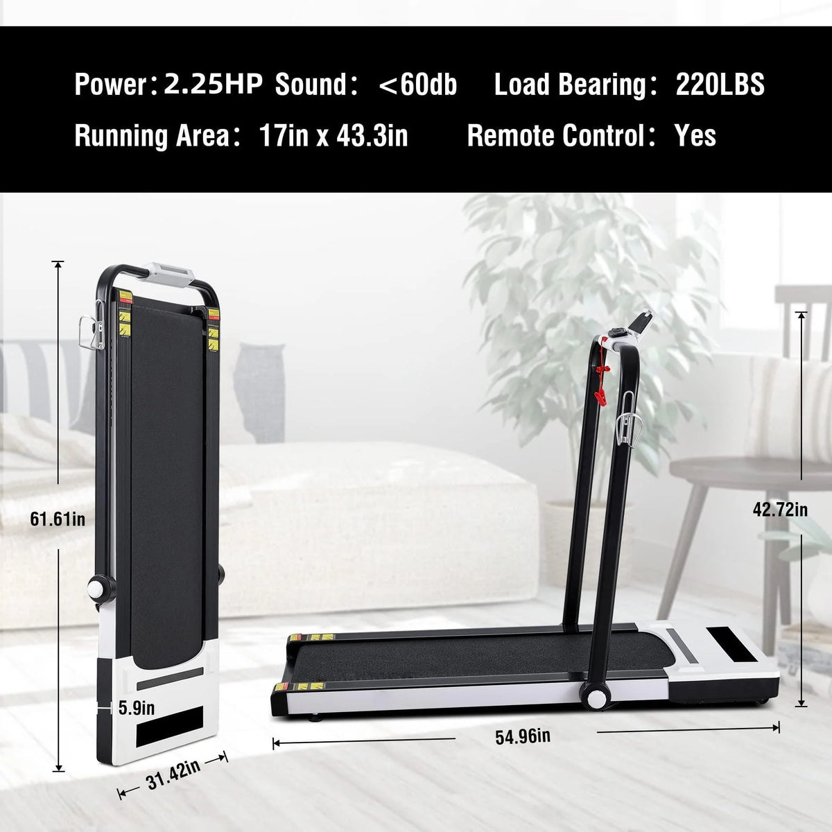 2 in 1 Folding Treadmill 2.25 HP Under Desk Treadmill V961645