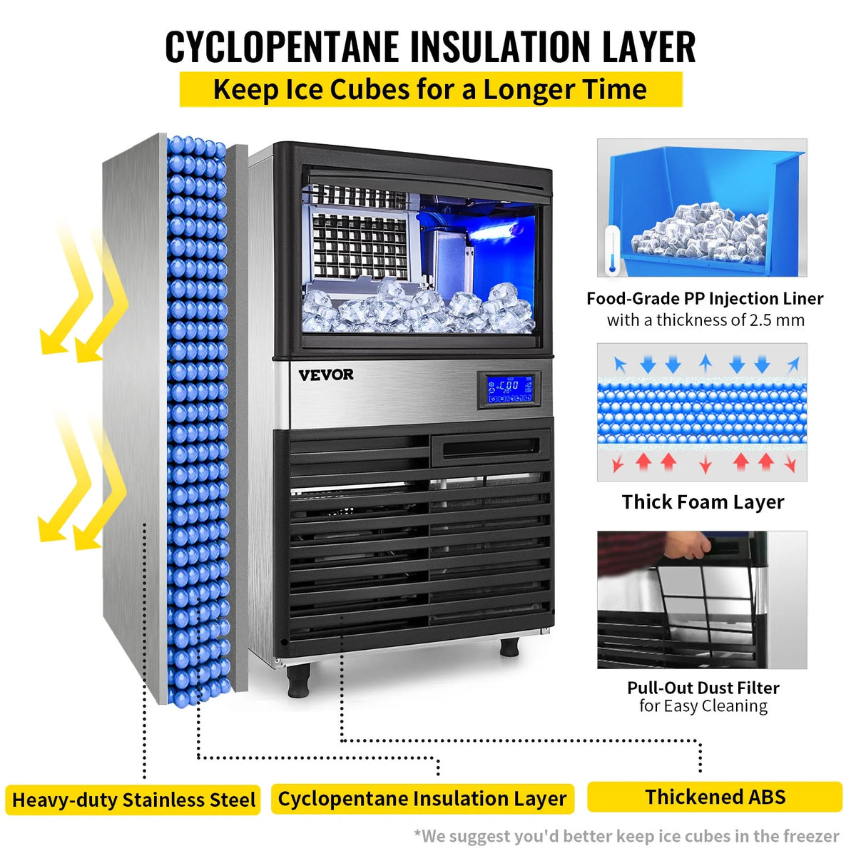 Commercial Ice Maker 132lbs/24h Stainless Steel W76869
