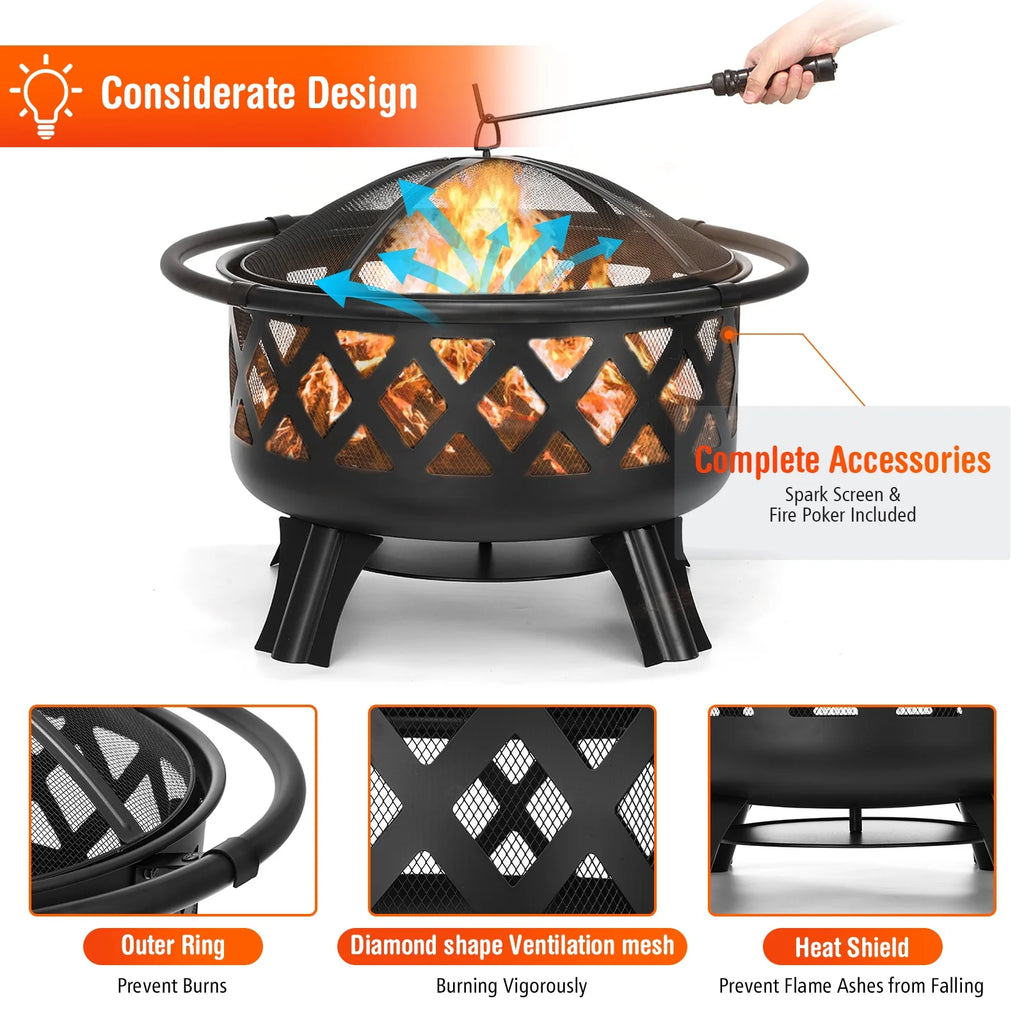 30 inch Wood Burning Fire Pit with Grate U58116