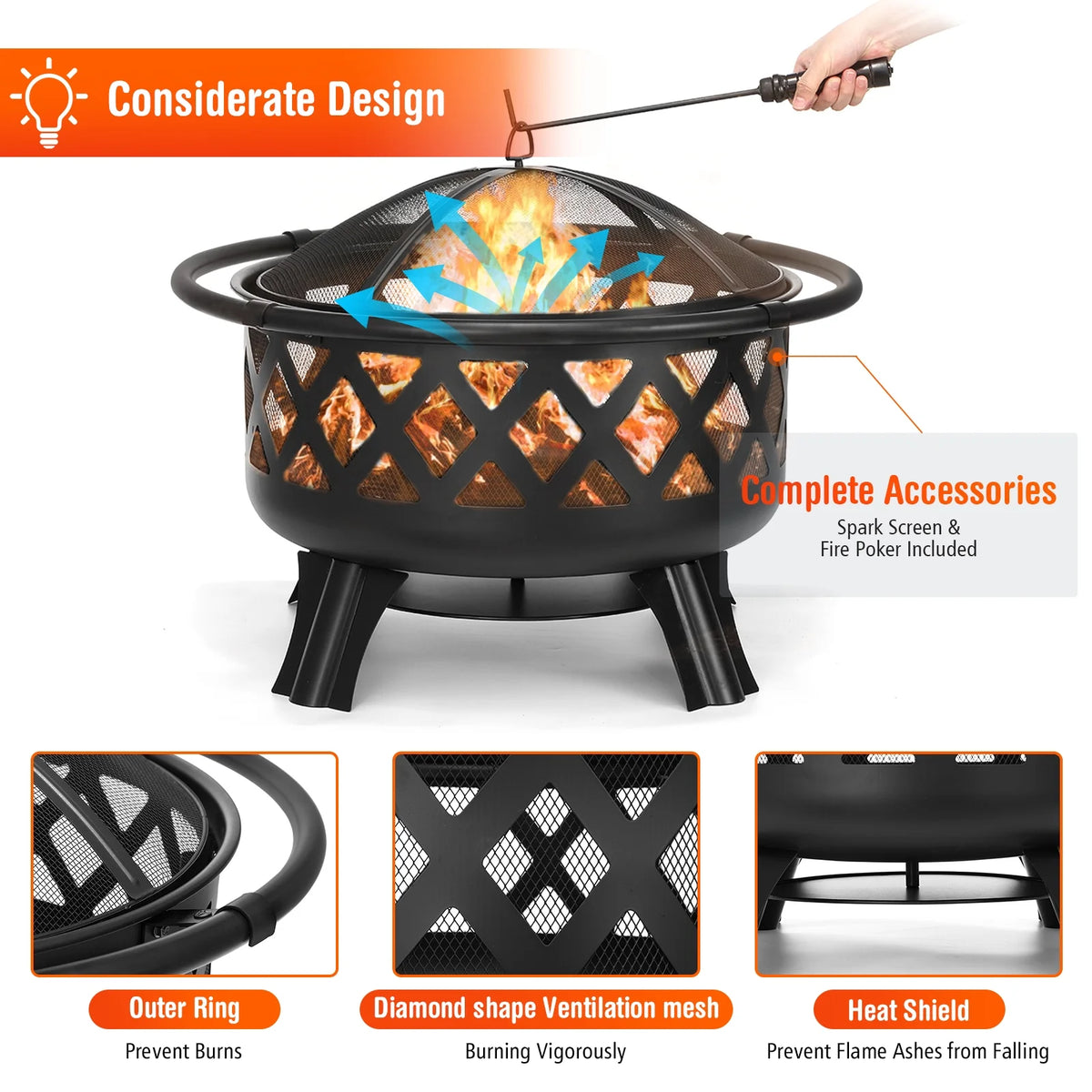30 inch Wood Burning Fire Pit with Grate U58116