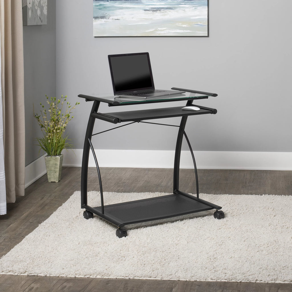 Compact Computer Cart with Storage and Keyboard Shelf J228