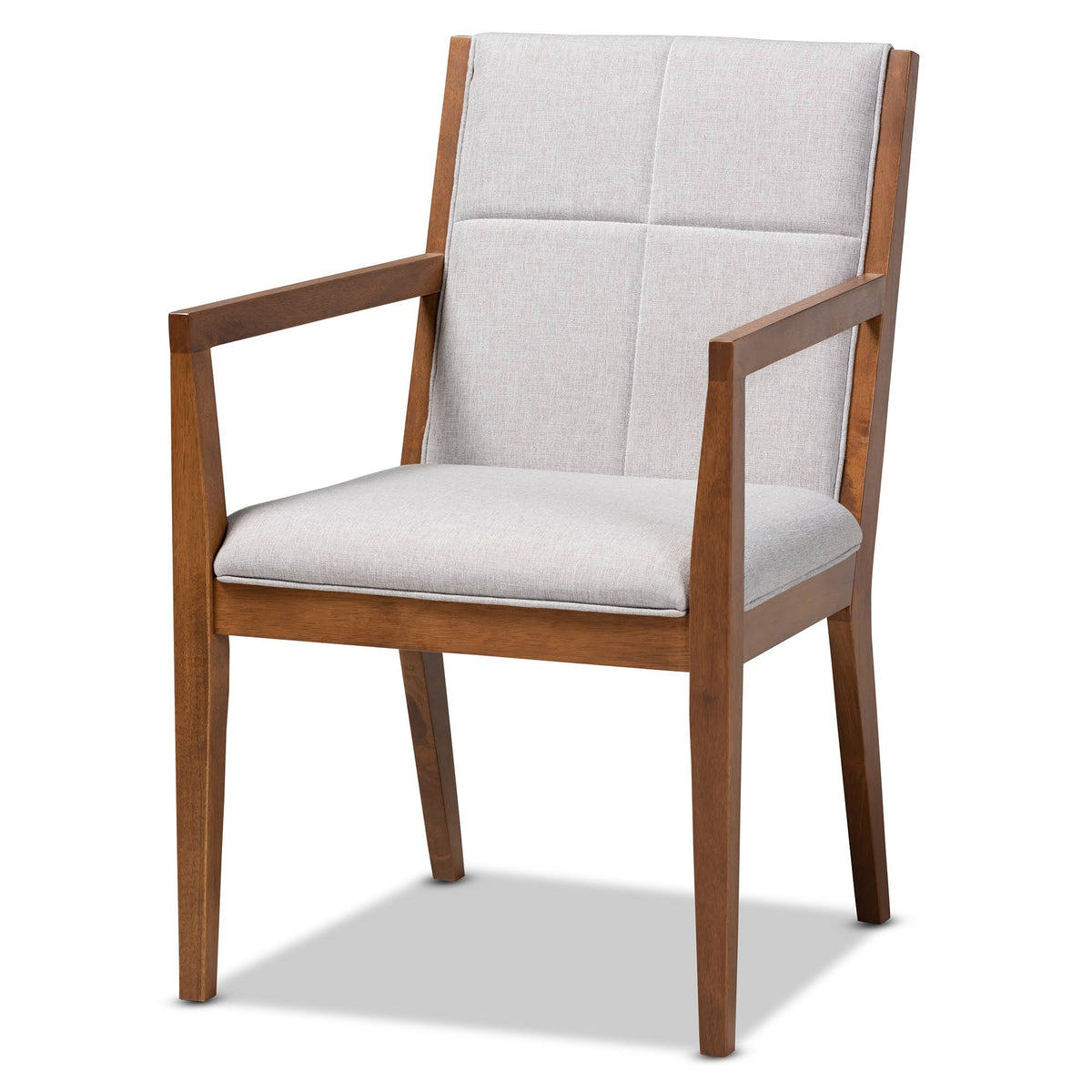 Greyish Beige Fabric Upholstered Walnut Brown Wood Accent Chair T6578