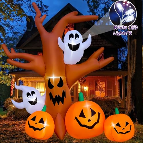 8 Ft Halloween Inflatable Dead Tree with Ghosts Pumpkins D5518