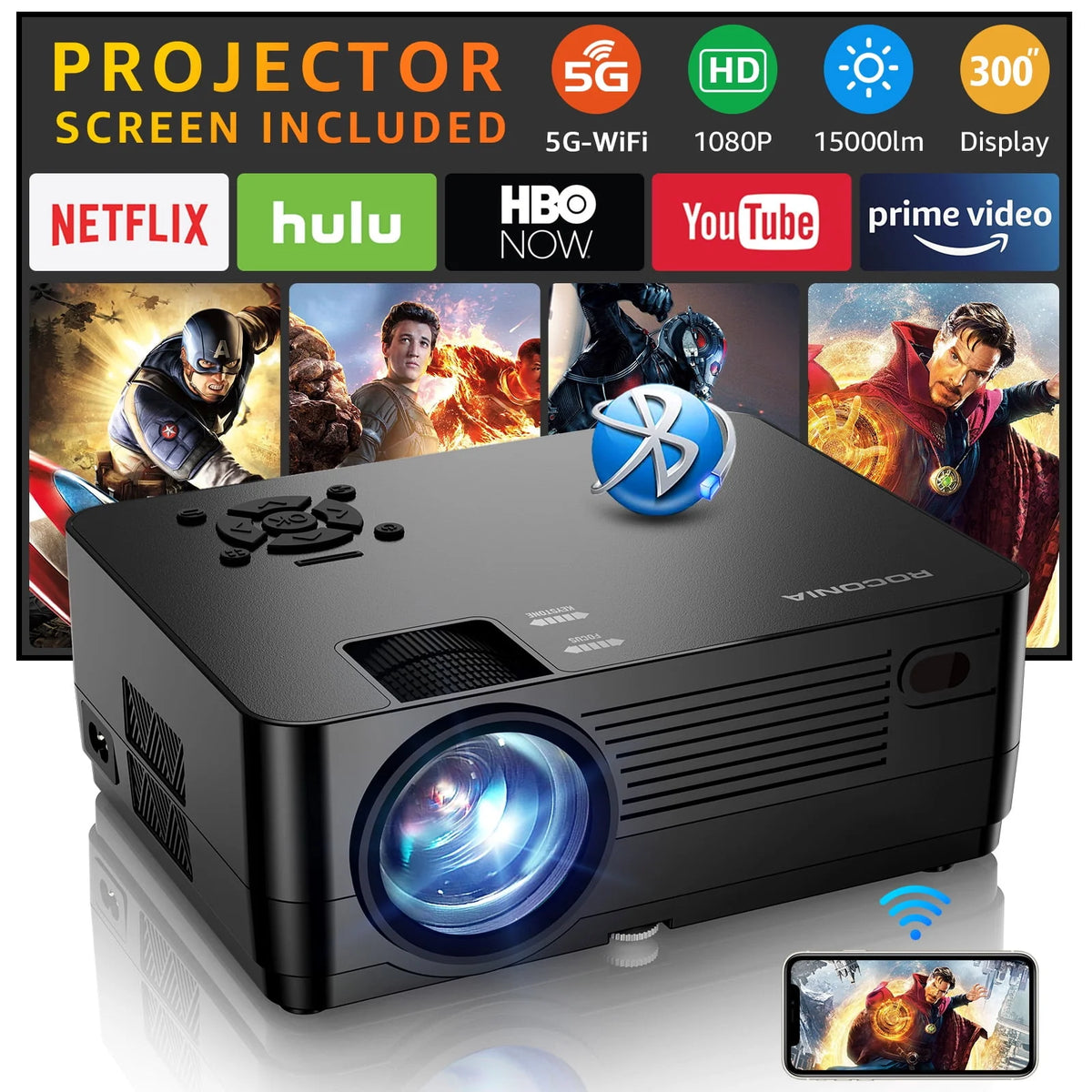 5G WiFi Bluetooth 1080P LCD Projector P893410
