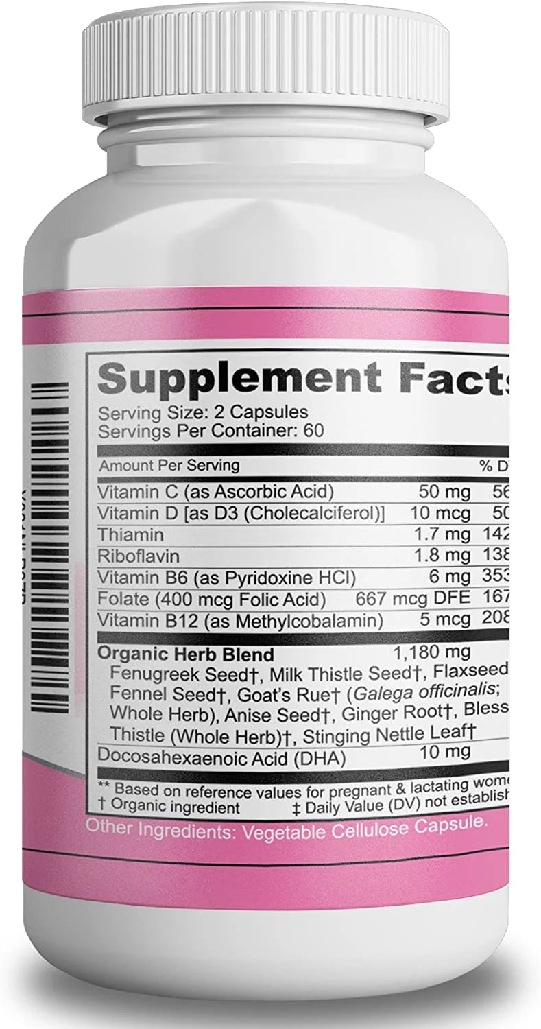 Lactation Support Capsules with 7 Vitamins and 9 Organic Herbs, 120 capsules C36583