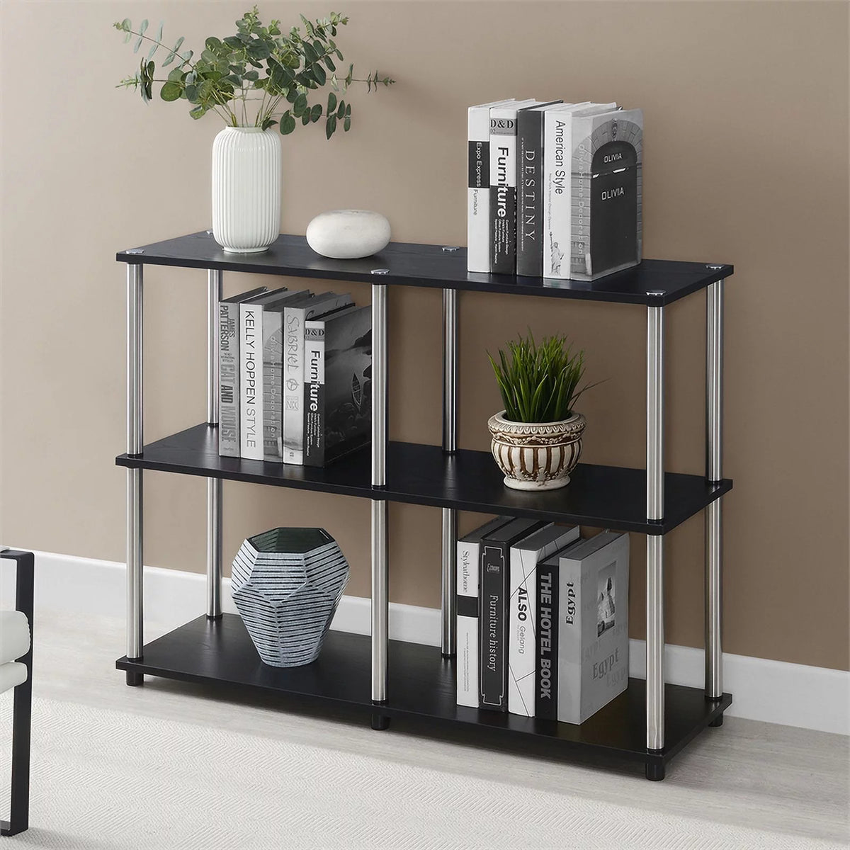 Black Wood Console Table with Shelves N6342