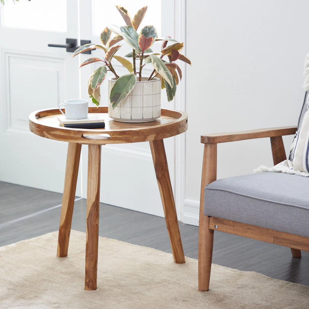 24" x 24" Brown Teak Wood Accent Table with Tripod Legs T629923