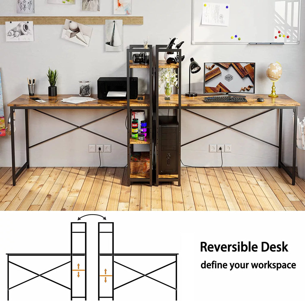 55" Computer Desk with Power Outlet and Storage Shelves A41399
