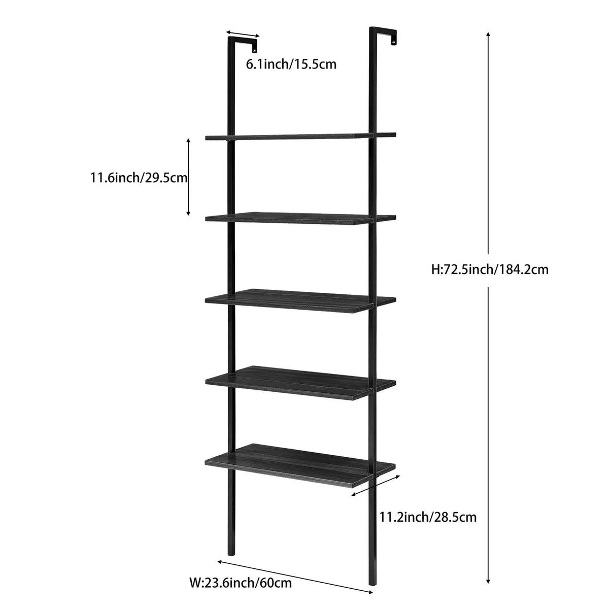 5-Shelf Ladder Bookcase Black Wood and Metal Y16125