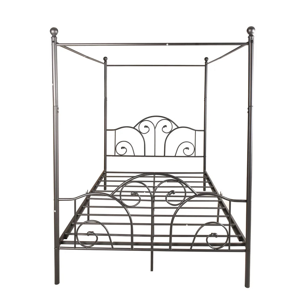 Vintage White Full Size Metal Canopy Bed Frame Y15371