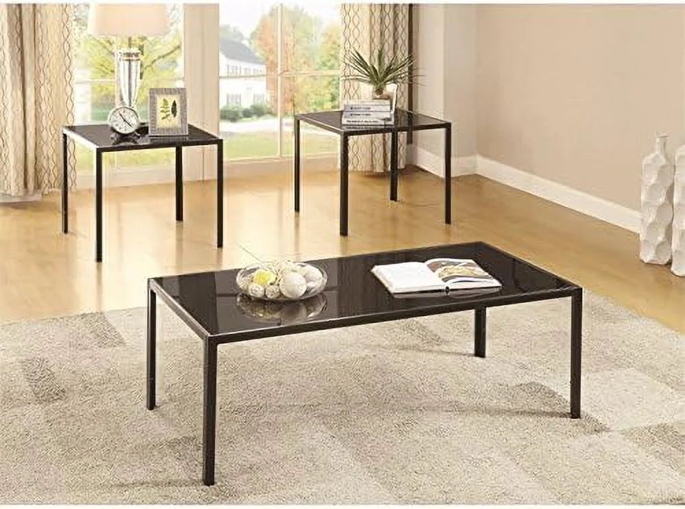 Black 3 Piece Glass Top Coffee Table Set D7662