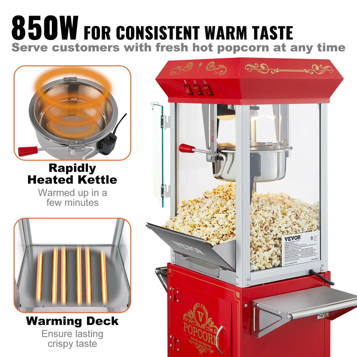 8 oz 48 Cups 850W Red Popcorn Maker Cart N730