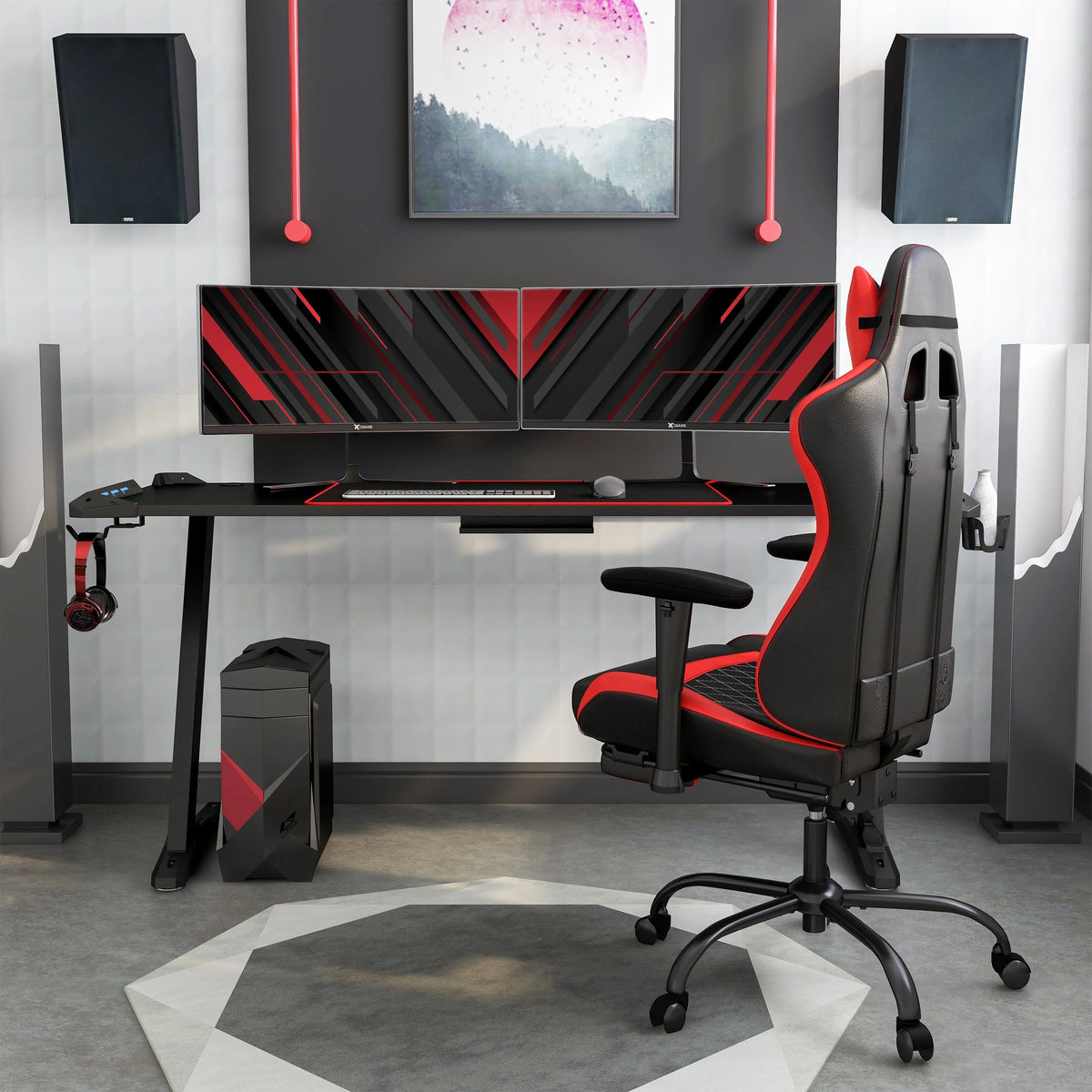 Modern Black Steel Computer Desk with USB F905