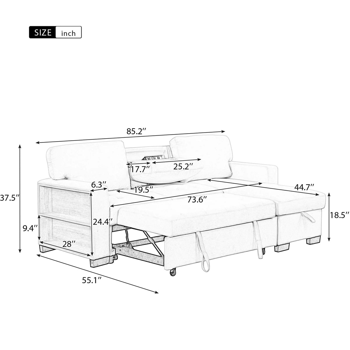 Gray L Shaped Sectional Sofa Bed with Storage K262