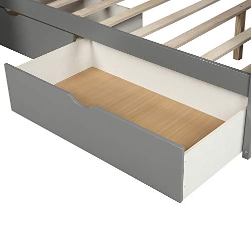 Gray Wood Twin Over Full Bunk Bed with Stairs and Slide E289