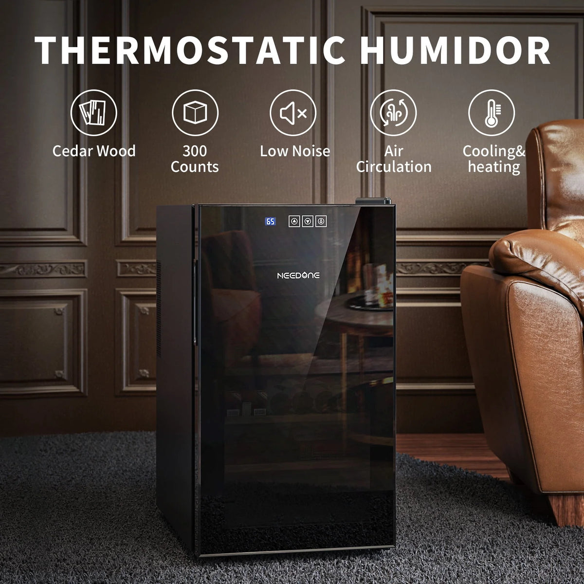 48L Electric Cigar Humidor with Cedar Shelves & Hygrometer J202185