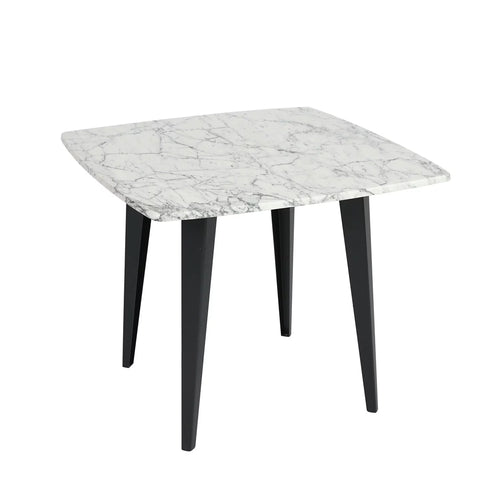 24" Square White Marble Side Table with Metal Legs J1929