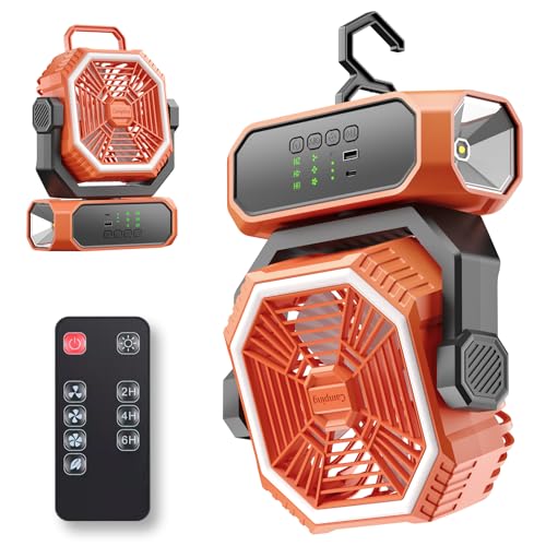 Portable Camping Fan with LED Lantern & Flashlight, 20000mAh Rechargeable Battery M3810