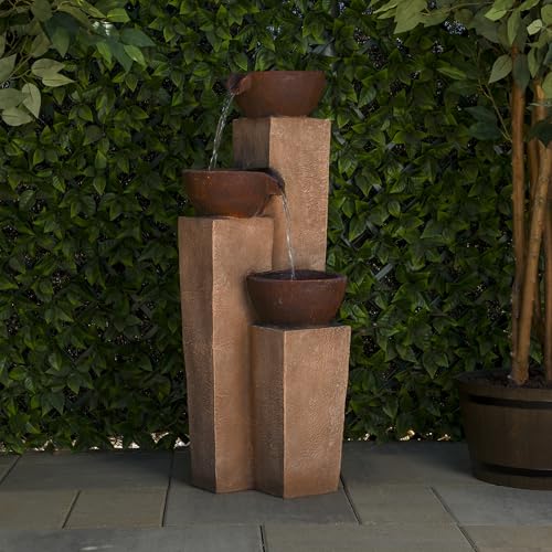 41” Outdoor 3-Tiered Weathered Stone Water Fountain N694