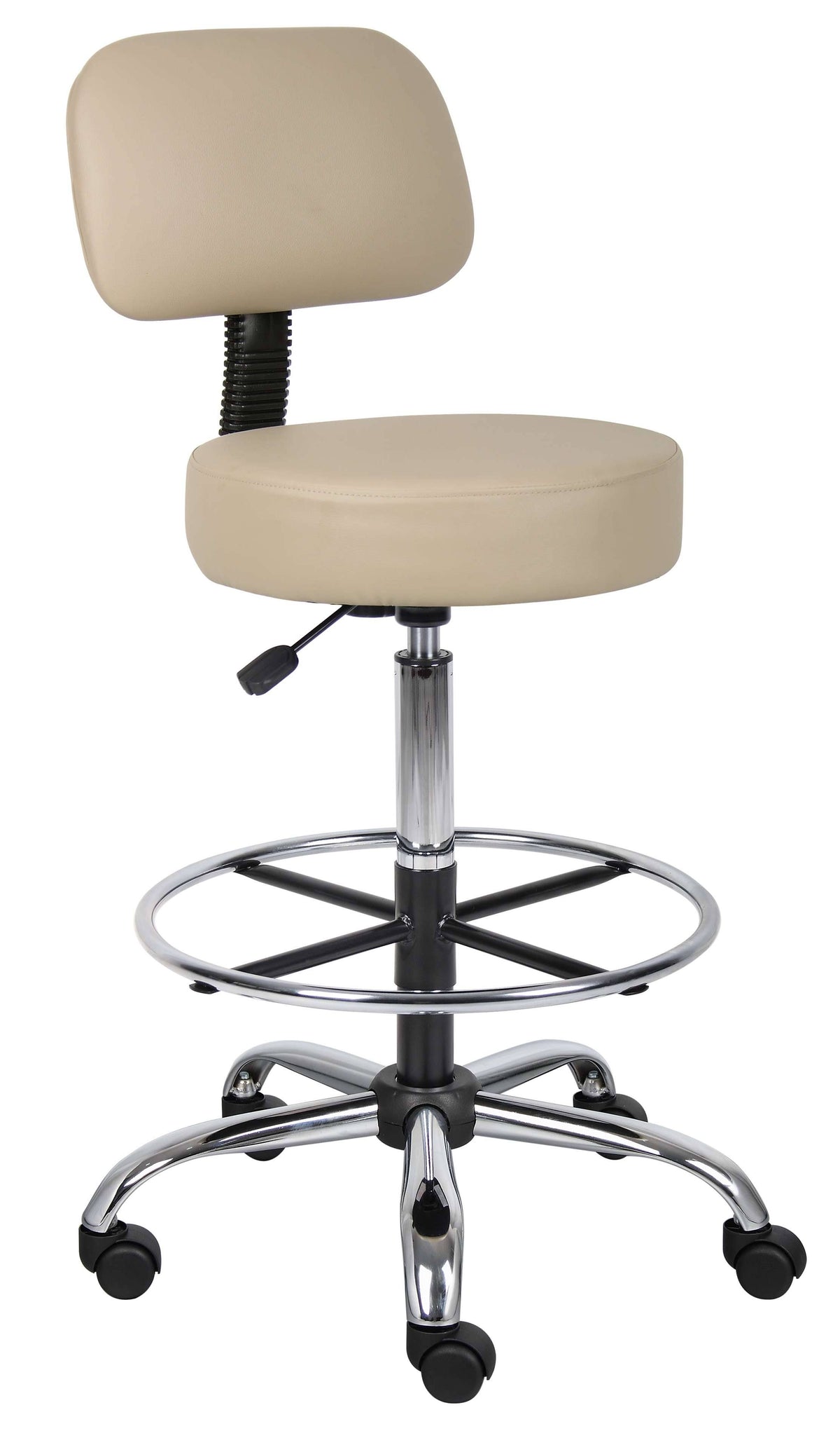 Beige Medical Drafting Stool with Back Cushion G839668