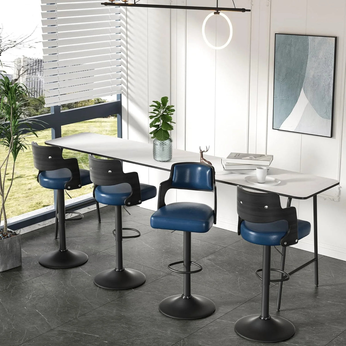 Adjustable Bar Stools with Wood Back Set of 4 P2069