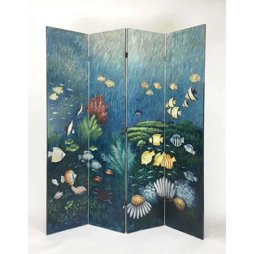 Hand Painted Double Side Screen - Blue W865404