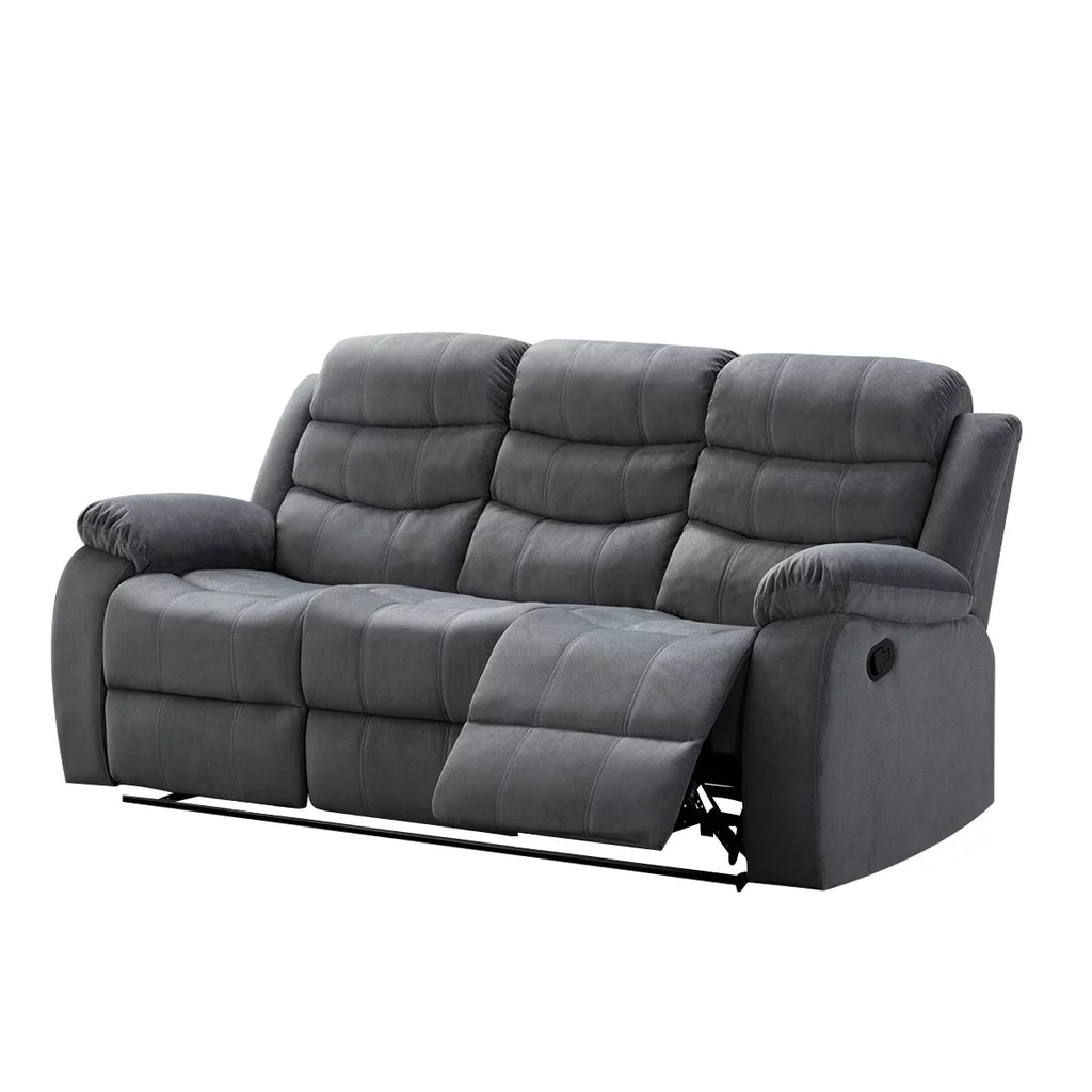 Grey Upholstered Reclining Sofa with 2 Recliners C8037