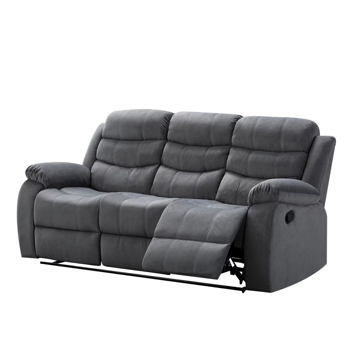 Grey Upholstered Reclining Sofa with 2 Recliners C8037