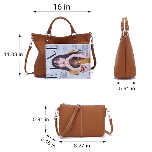 Genuine Leather Brown Tote Purse Handbags P192