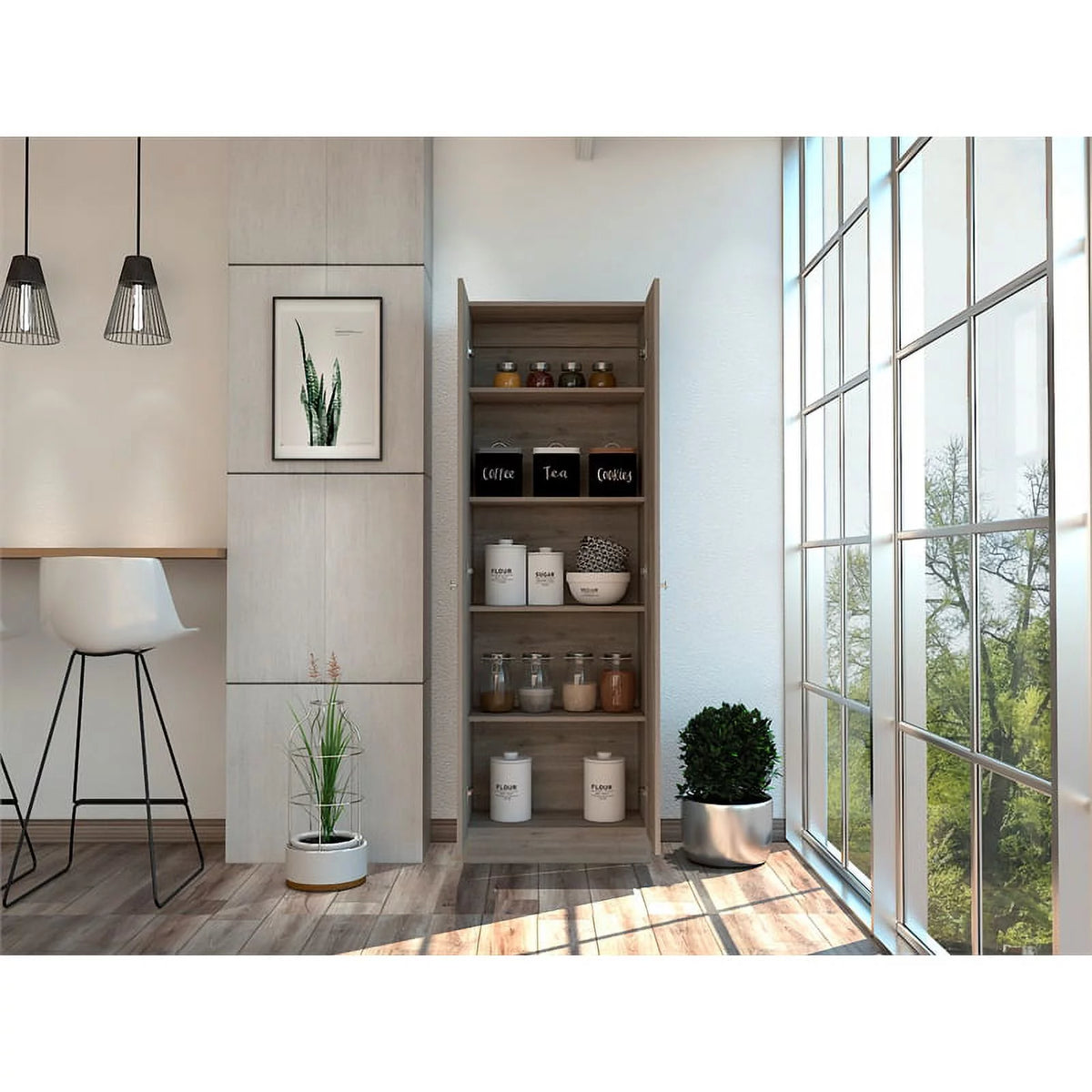 2-Door Engineered Wood Pantry Cabinet in Gray W925