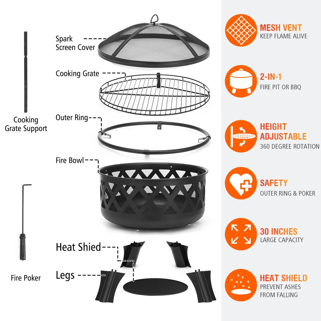 30 inch Wood Burning Fire Pit with Grate U58116