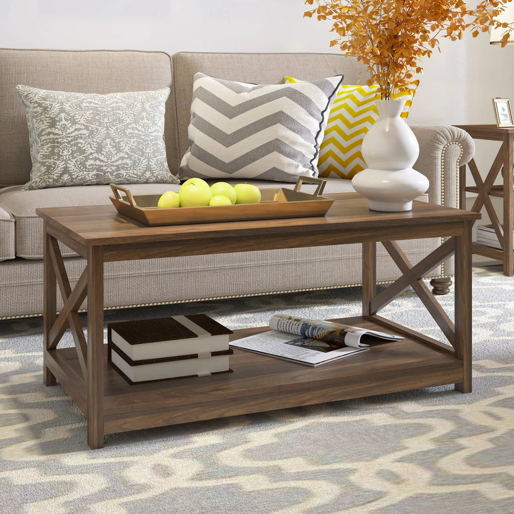 Dark Walnut 2-Tier Wood Coffee Table I967185