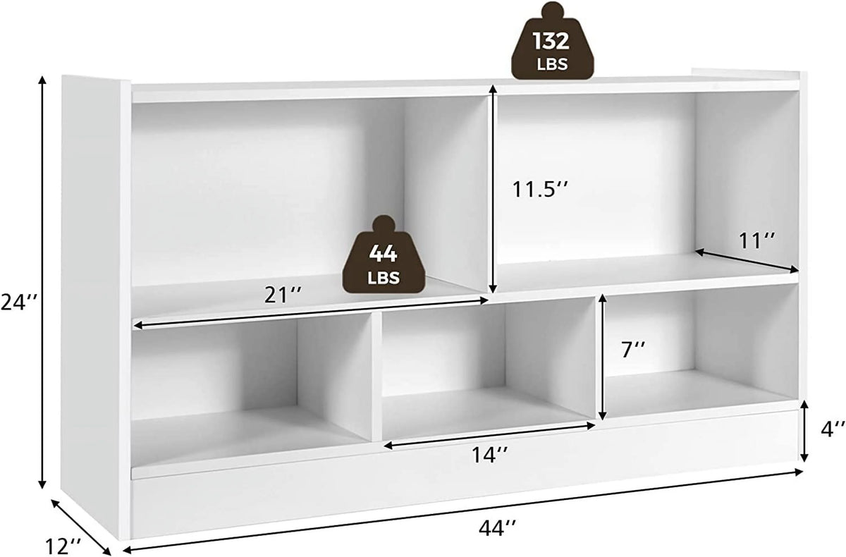 5 Cube White Wood Bookcase with Open Shelves E21837