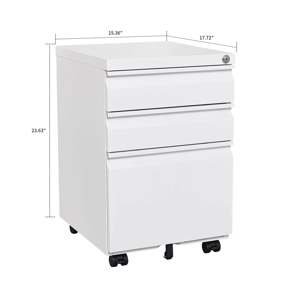 White Metal File Cabinet with Lock and Three Drawers R3383