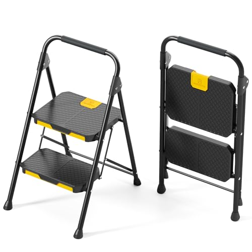 4 Step Steel Step Stool with Handrail Black Q104
