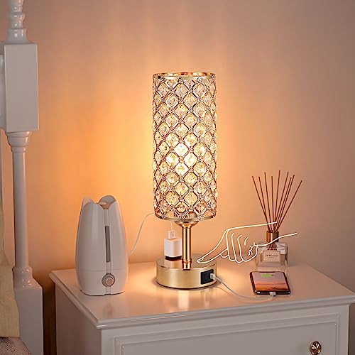 Crystal Touch Control Table Lamp Set of 2 with USB Ports B59766