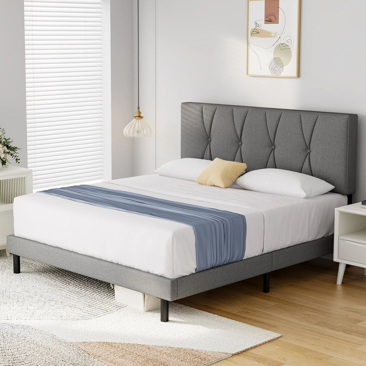 Full Size Platform Bed with Fabric Upholstered Headboard W2289