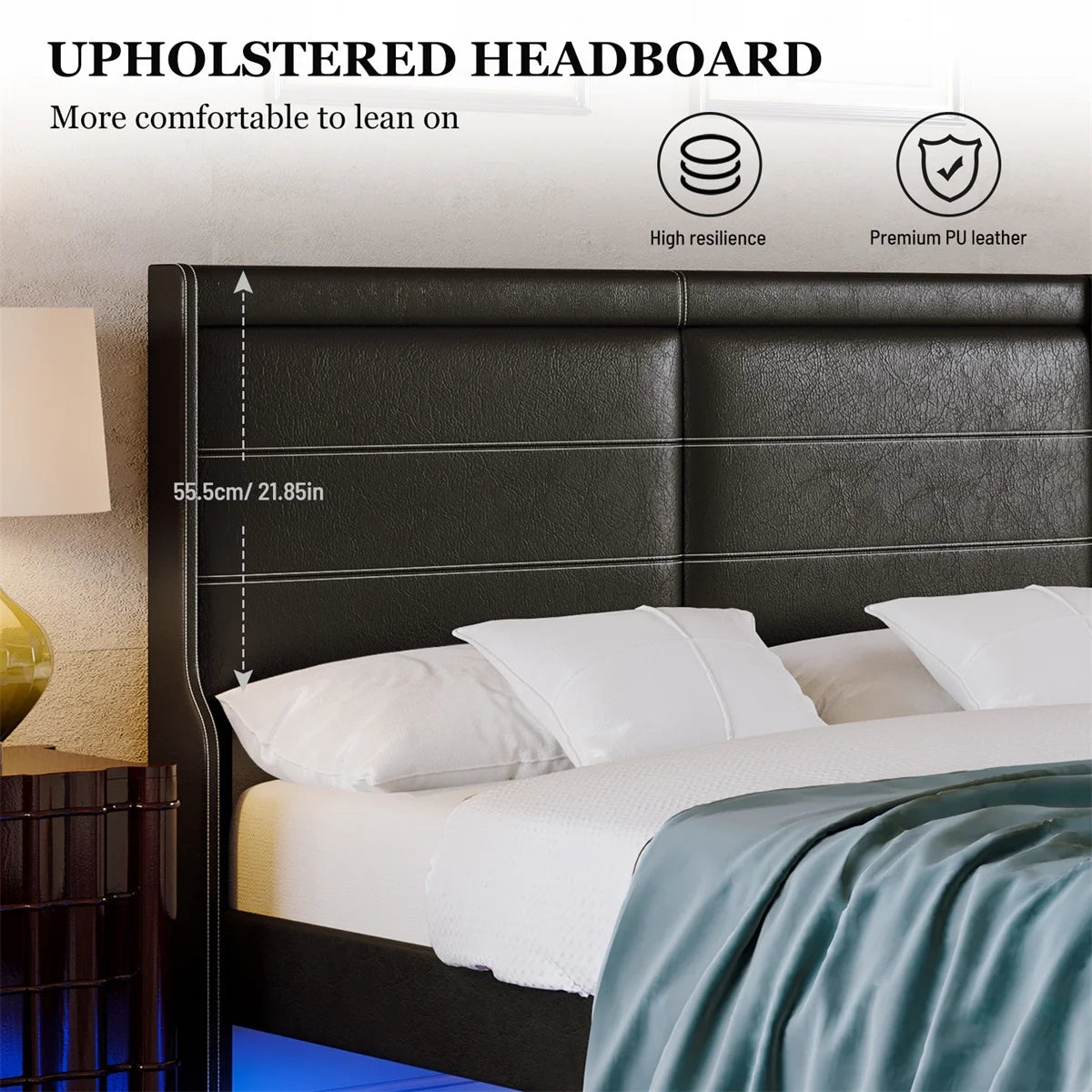 Queen Size Upholstered Bed with Lights E27272