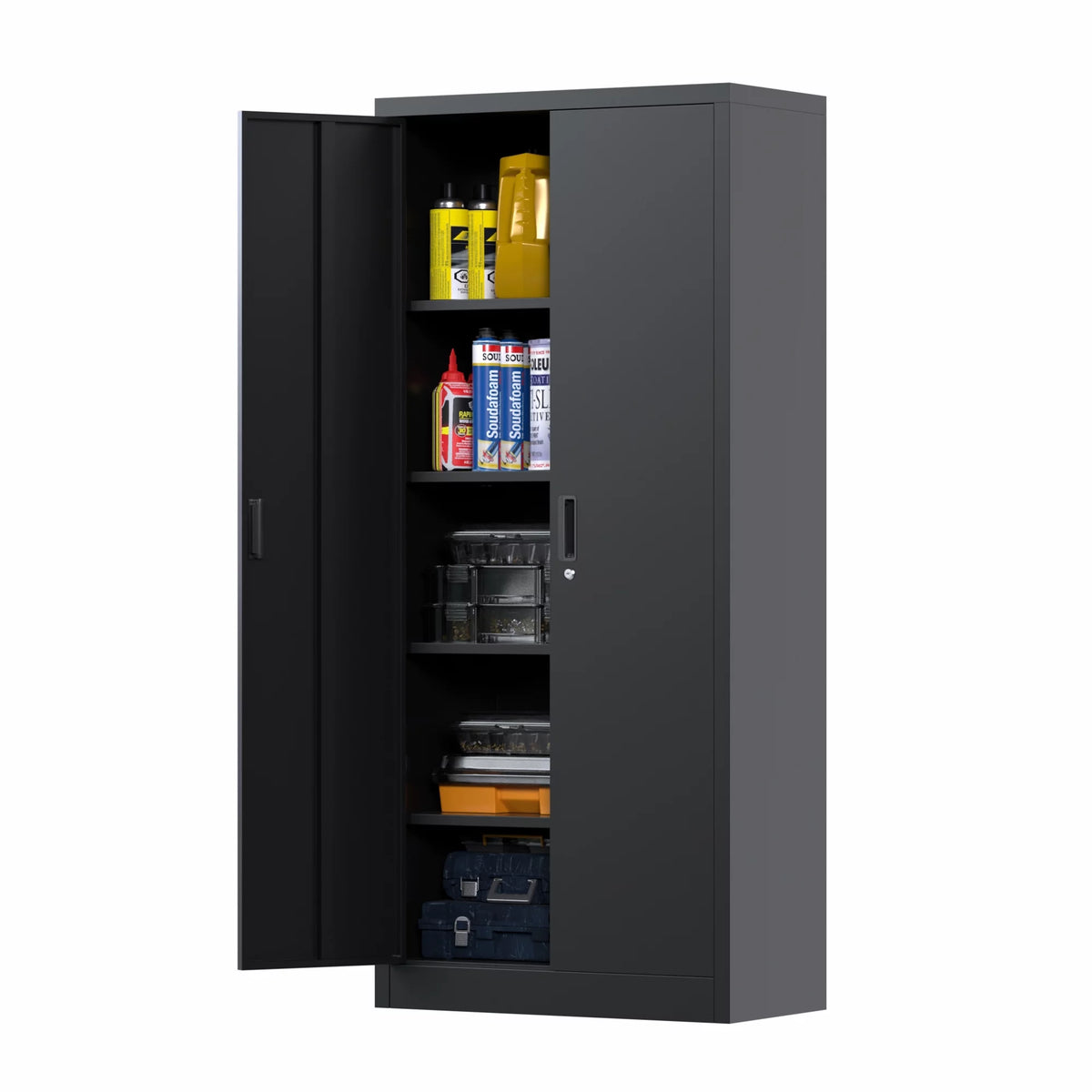 71 inches Tall Black Metal Storage Cabinet with 4 Adjustable Shelves K615407