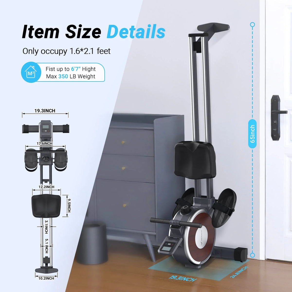 Magnetic Rowing Machine Quiet 16 Levels of Resistance Bluetooth Black Rower P302916